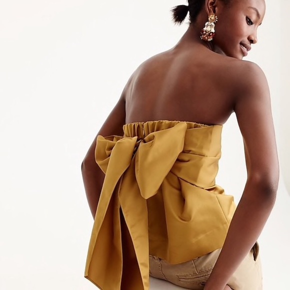 J. Crew Tops - J Crew gold satin bow strapless top 0 XS NWT